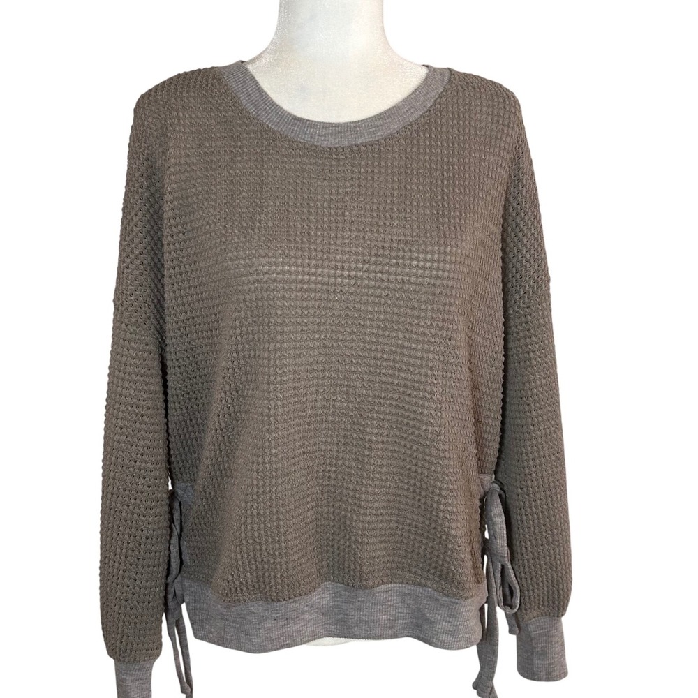 Shop the Mint Taupe Waffle Knit Side Tie Pullover Top Oversized Women's  Small